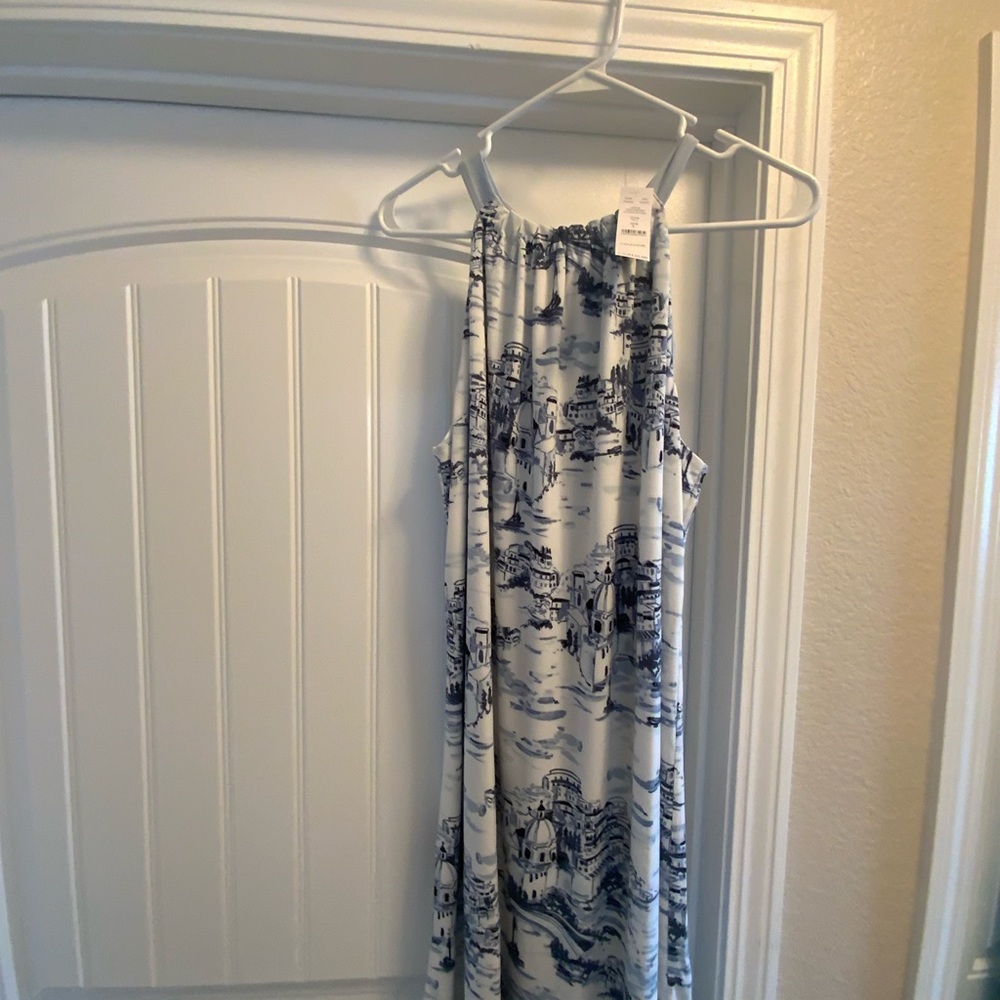 Chic Blue and White Patterned Dress